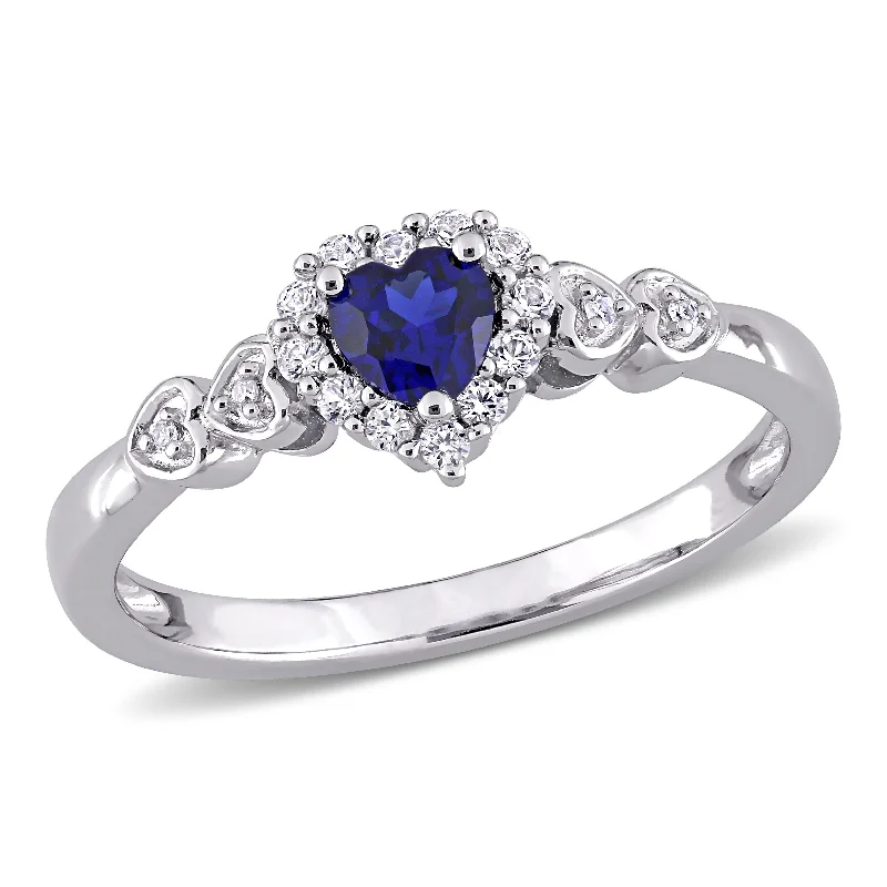 Mimi & Max 3/8ct TGW Created Blue Sapphire White Sapphire and Diamond Accent Heart Ring in Sterling Silver