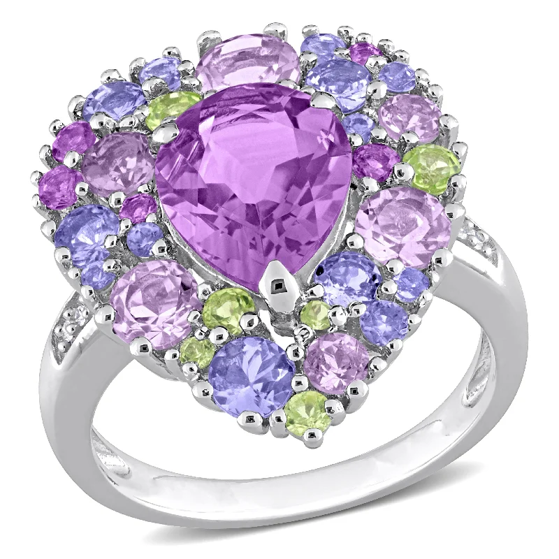 Mimi & Max 4 1/3ct TGW Amethyst Tanzanite Rose de France Peridot and Diamond Accent Ring in Sterling Silver