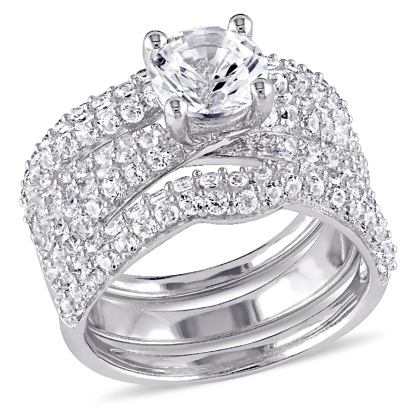 Mimi & Max 4 1/5ct TGW Created White Sapphire Bridal Set in Sterling Silver