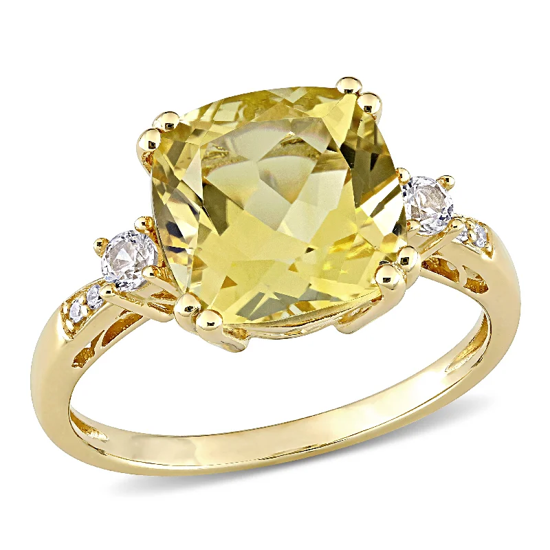 Mimi & Max 4 1/5ct TGW Cushion-Cut Citrine and Created White Sapphire Ring Diamond Accent in 10k Yellow Gold