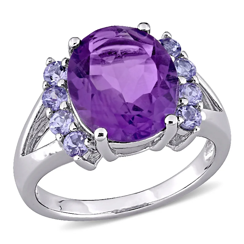 Mimi & Max 4 3/5ct TGW Oval Cut Amethyst and Tanzanite Split Shank Ring in Sterling Silver