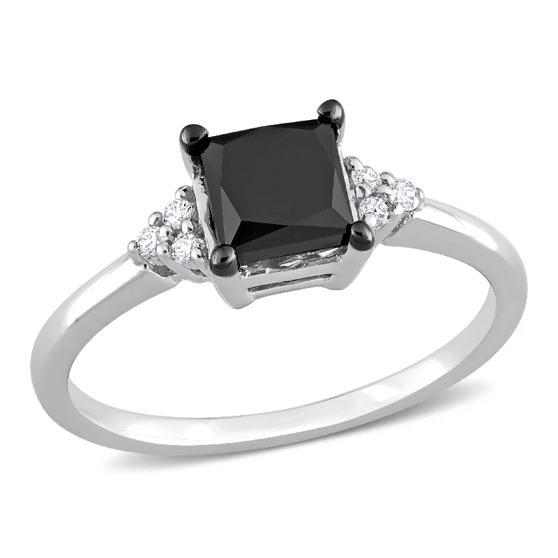 Mimi & Max 4/5ct TDW Square Black and White Diamond Engagement Ring in 14k White Gold