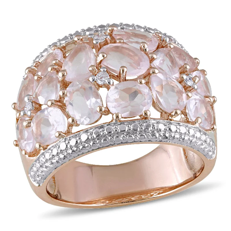 Mimi & Max 6ct TGW Rose Quartz and Diamond Accent Floral Ring in Rose Silver