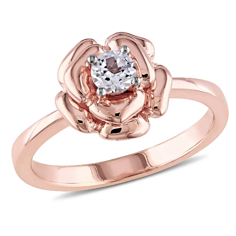 Mimi & Max Created White Sapphire Floral Ring in Rose Silver