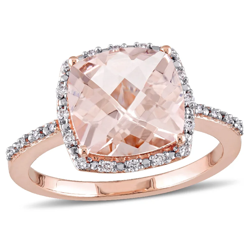 Mimi & Max Cushion Cut Morganite and 1/10ct TW Diamond Engagement Ring in 14k Rose Gold