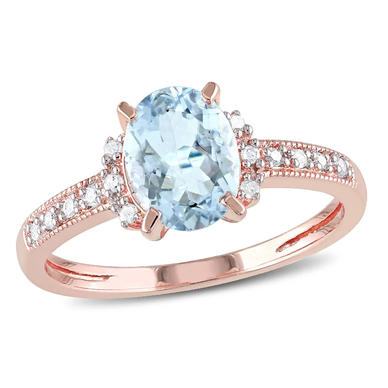 Mimi & Max Oval Cut Aquamarine and Diamond Ring in Rose Silver