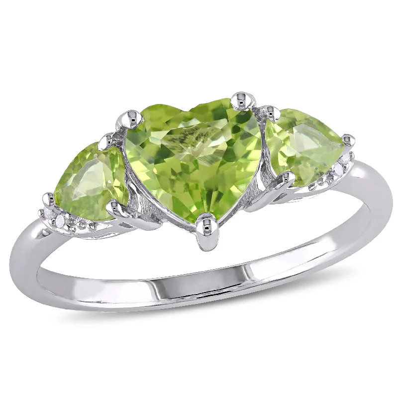 Mimi & Max Peridot and Diamond Accent Triple Heart Ring in Sterling Silver