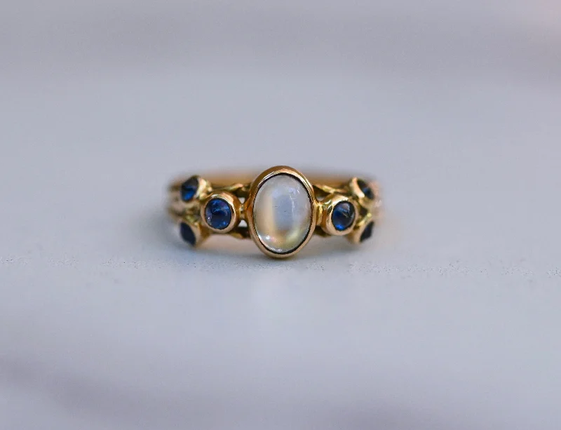 Moonstone & Sapphire 14k Gold Ring Setting - Made To Order