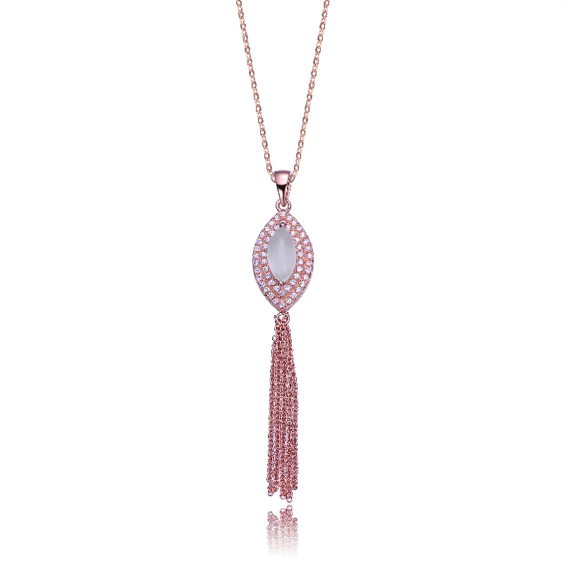 Rose Gold Overlay and Cubic Zirconia Tassel Necklace