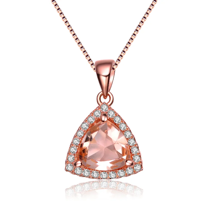 Rose Gold Overlay Champagne Cubic Zirconia Triangle Necklace