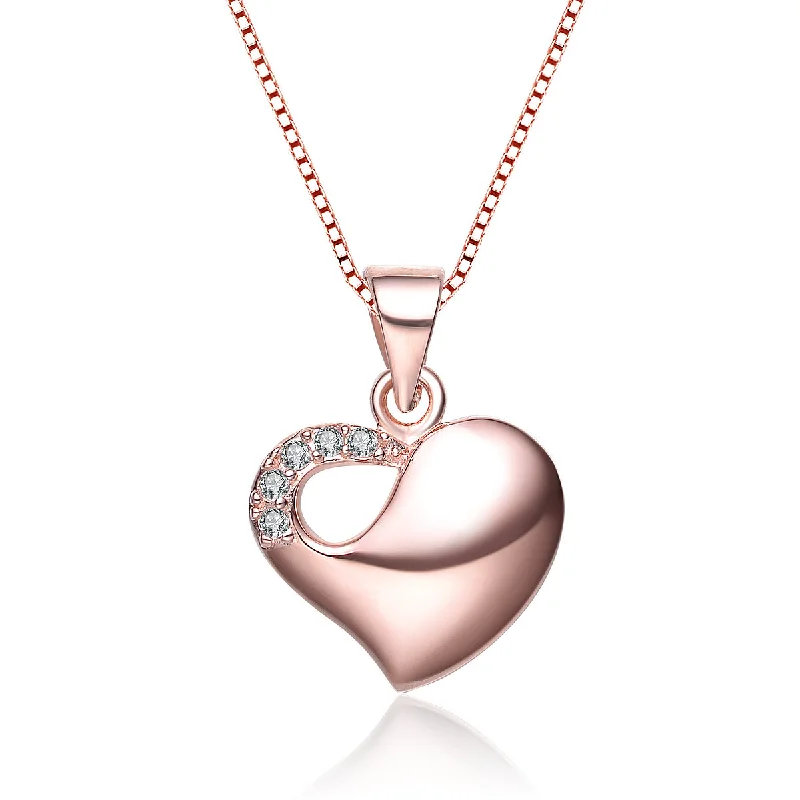 Rose-plated Cubic Zirconia Heart Necklace