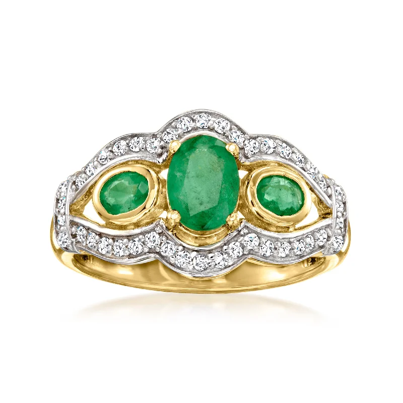 Ross-Simons Emerald and . White Zircon Ring in 18kt Gold Over Sterling