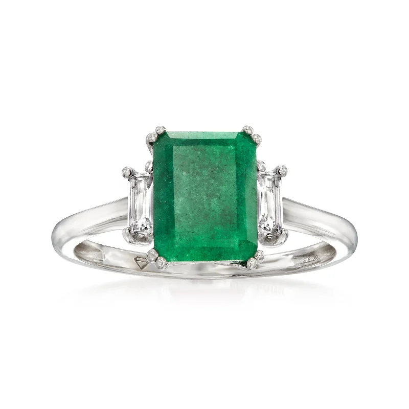 Ross-Simons Emerald Ring With . White Topaz in Sterling Silver