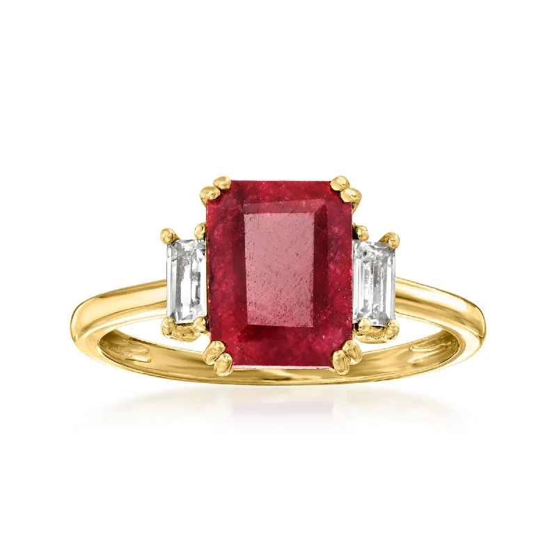 Ross-Simons Ruby and . White Topaz Ring in 18kt Gold Over Sterling