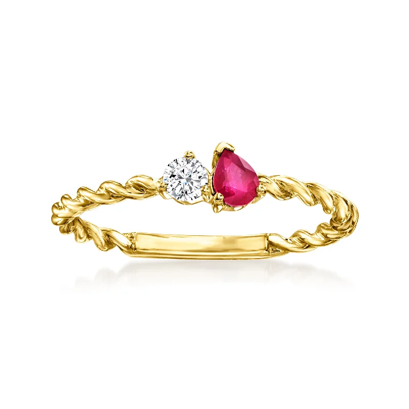 RS Pure by Ross-Simons Ruby and . Diamond Toi Et Moi Twisted Ring in 14kt Yellow Gold