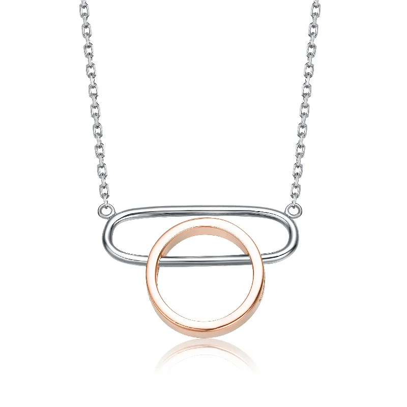 Elegant Sterling Silver with Rose Gold Halo Pendant Necklace