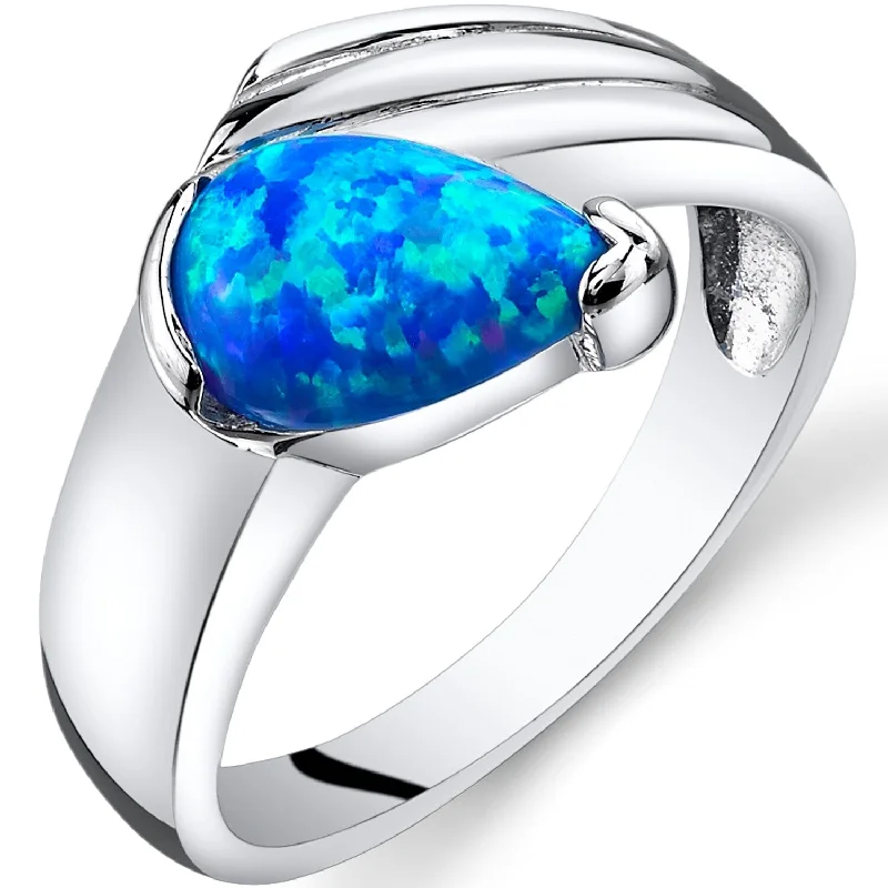 Sterling Silver 0.75 ct Blue Opal Ring