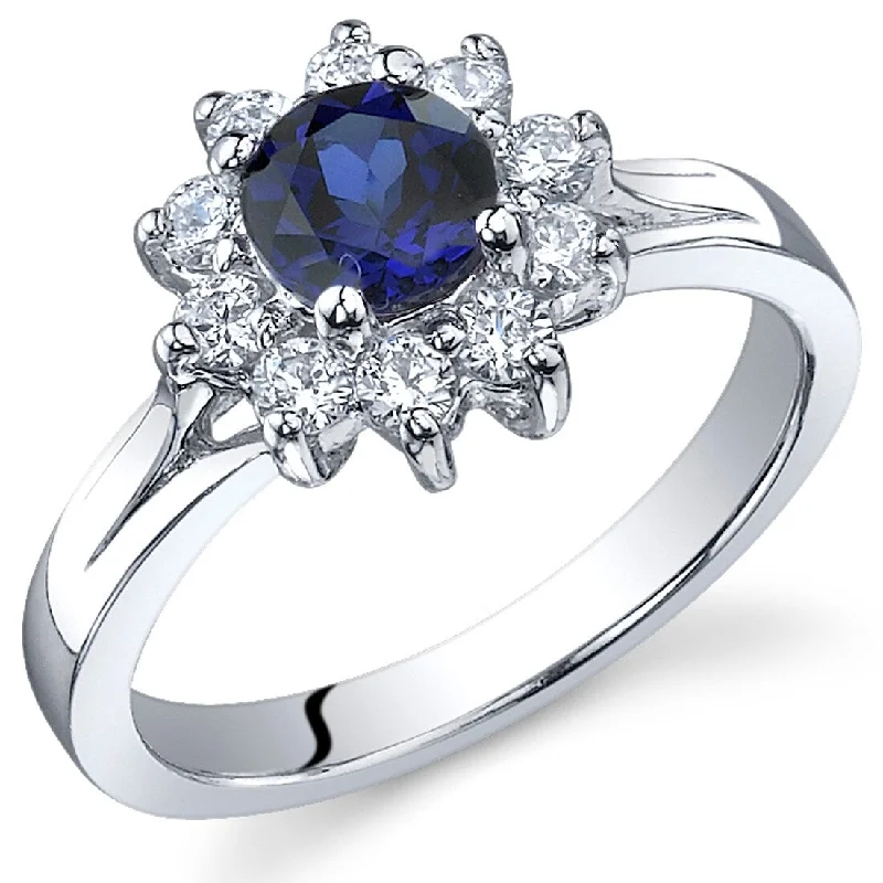 Sterling Silver 0.75 ct Created Sapphire Floral Ring