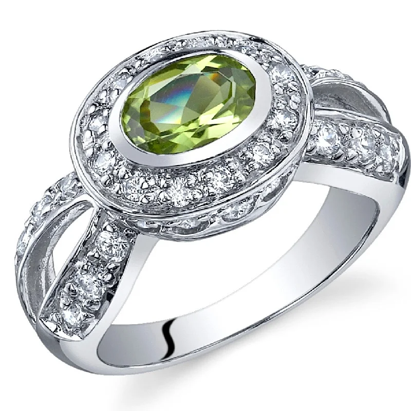 Sterling Silver 0.75 ct Peridot Halo Ring