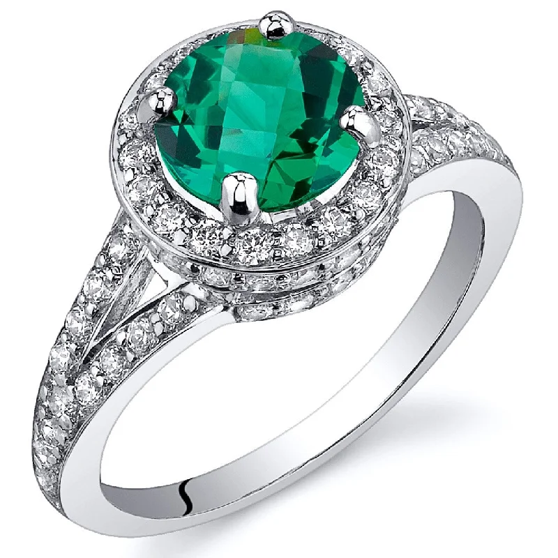 Sterling Silver 1.25 ct Created Emerald Halo Ring