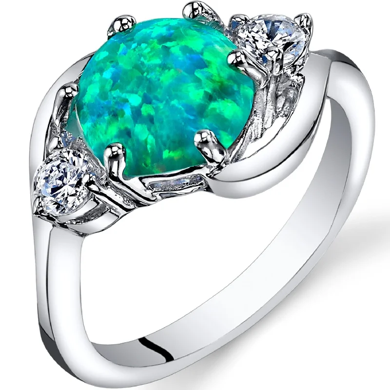 Sterling Silver 1.25 ct Green Opal Birthstone Ring