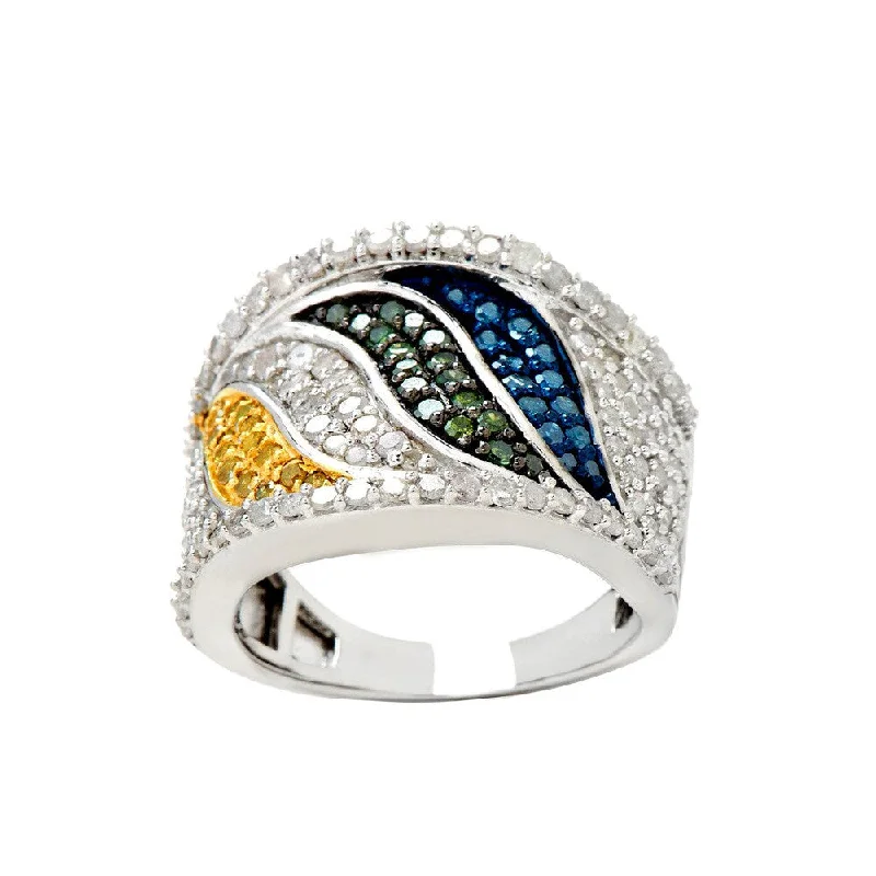 Sterling Silver 1 3/4ct TDW Multi-color Diamond Pave Ring