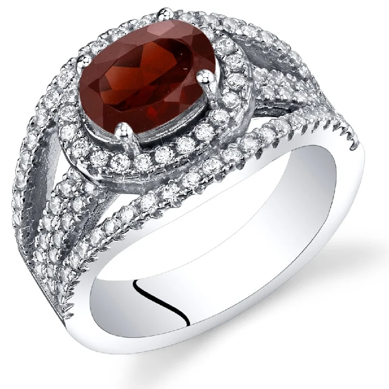 Sterling Silver 1.5 ct Garnet Halo Ring