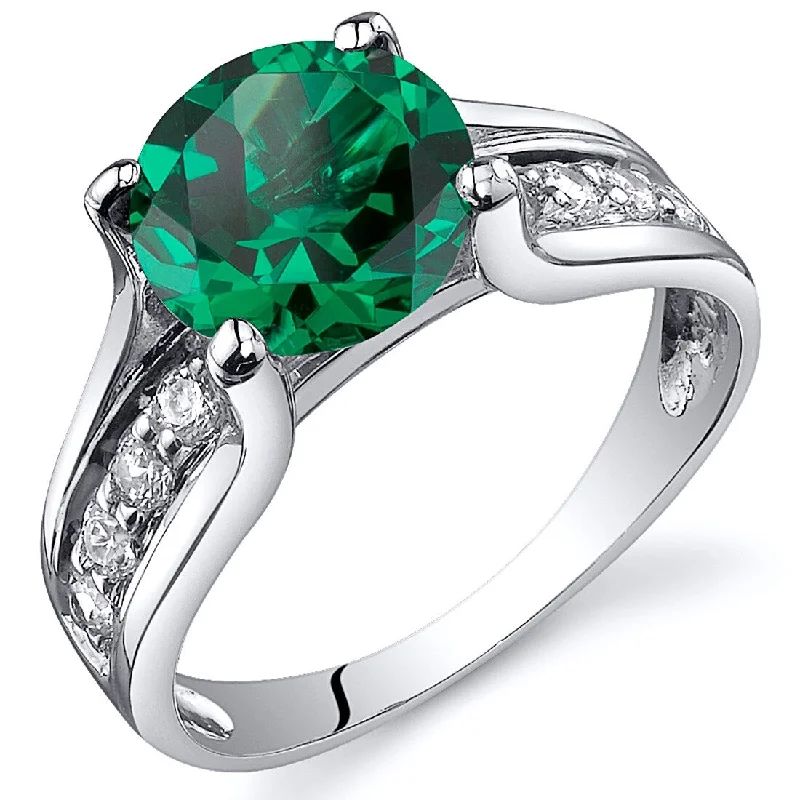 Sterling Silver 1.75 ct Created Emerald Birthstone Ring