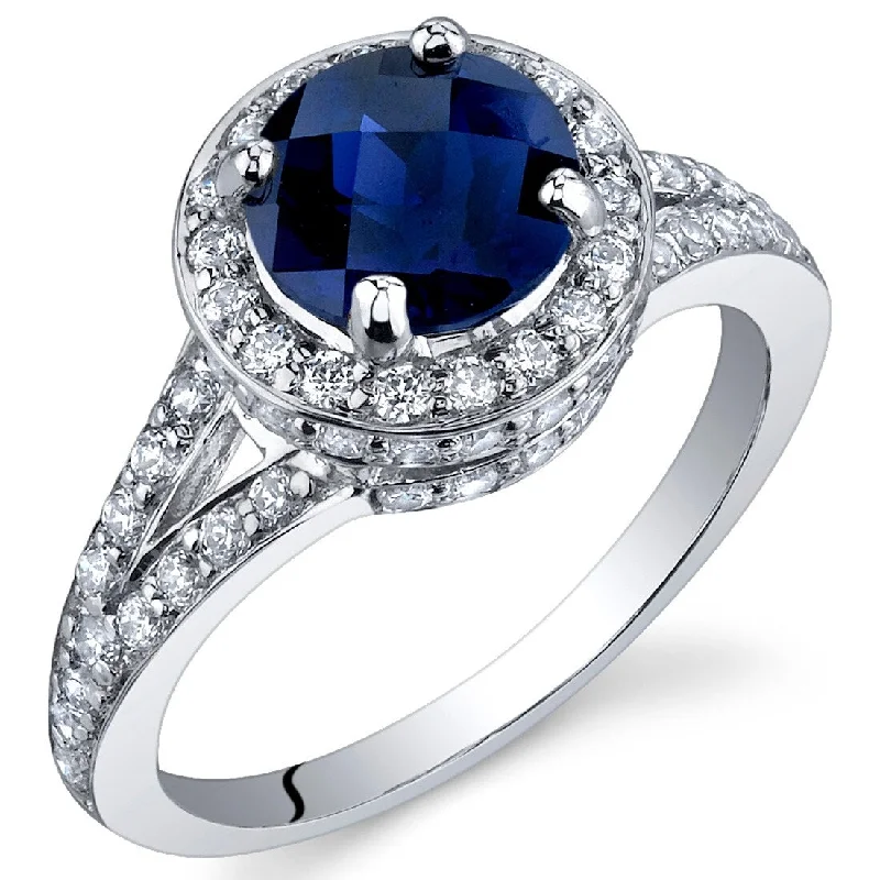 Sterling Silver 1.75 ct Created Sapphire Halo Ring