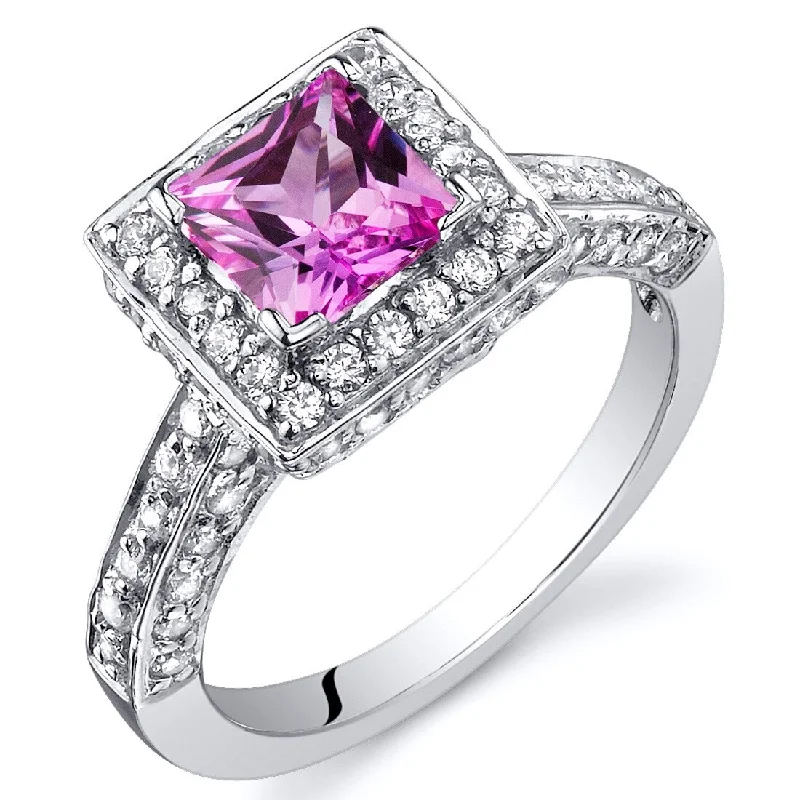 Sterling Silver 1 ct Created Pink Sapphire Halo Ring