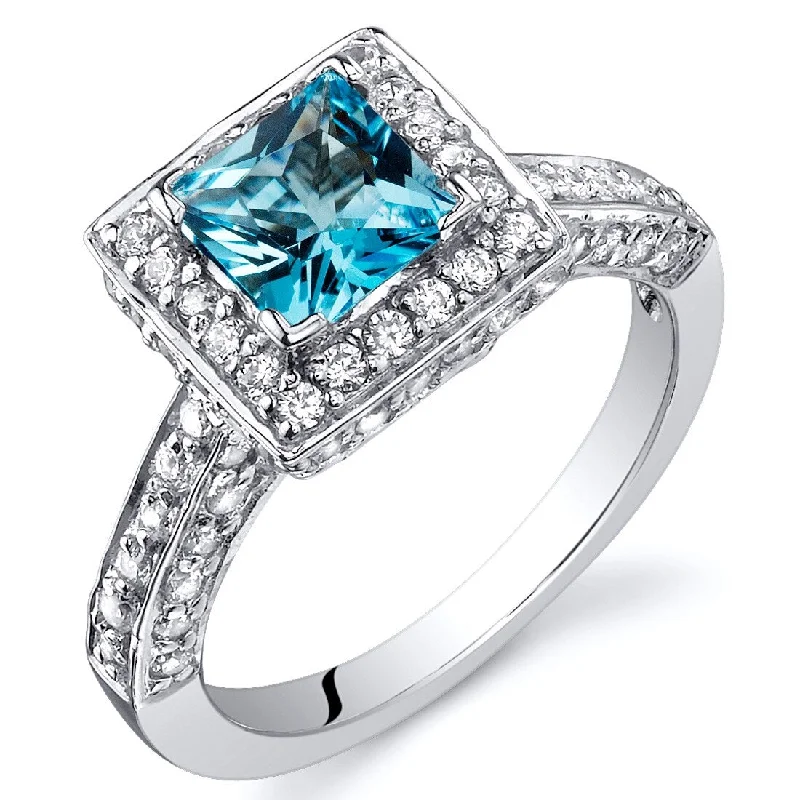 Sterling Silver 1 ct Swiss Blue Topaz Halo Ring