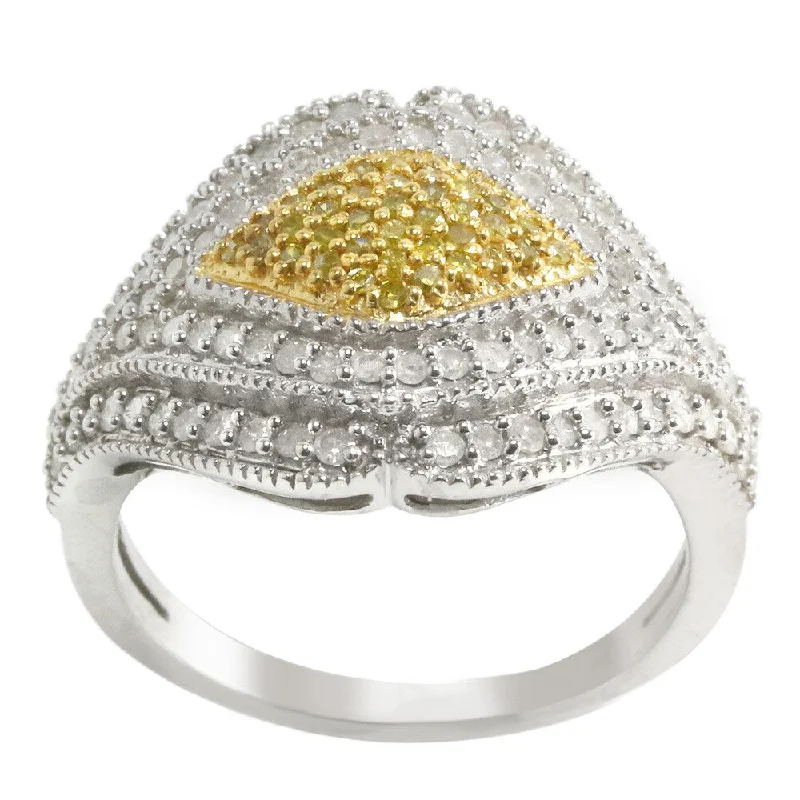 Sterling Silver 1 ct TDW White and Yellow Diamond Wide Ring