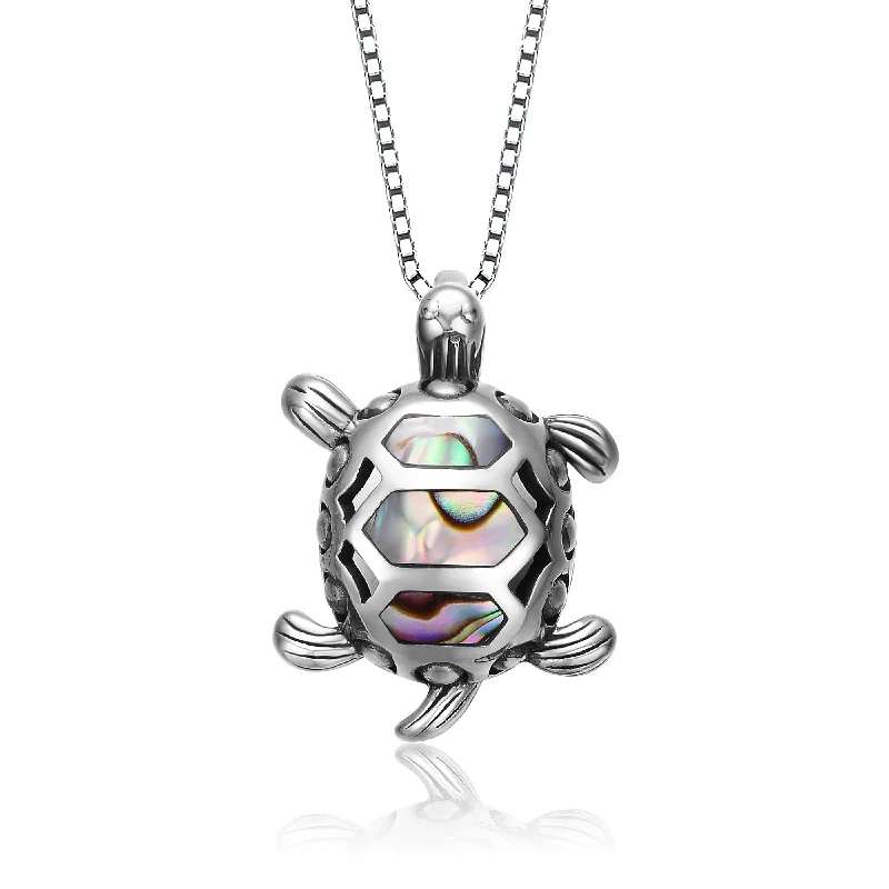 Sterling Silver Abalone Turtle Pendant Necklace