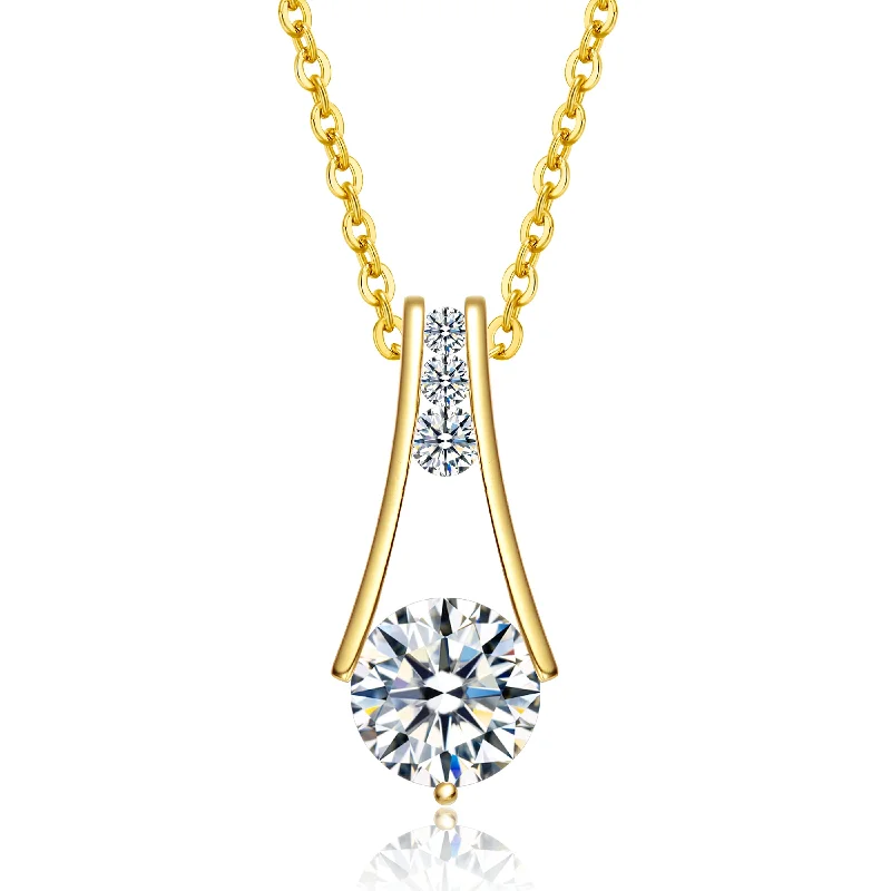 Sterling Silver 14k Yellow Gold Plated with 1.50ctw Lab Created Moissanite Trapeze French Pave Anniversary Pendant Necklace