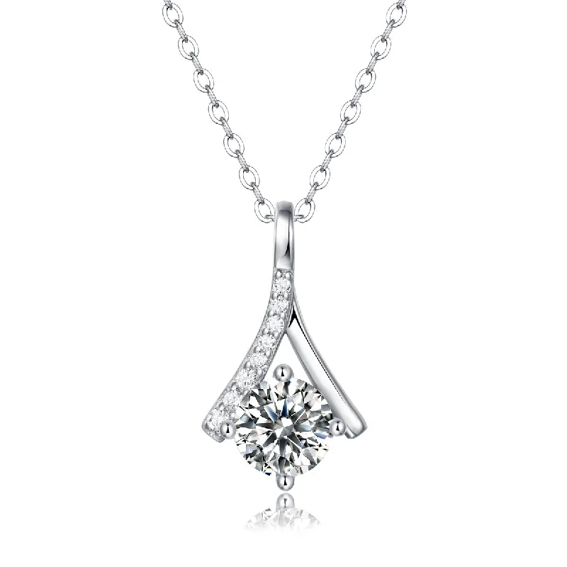 Sterling Silver 1ct Lab-Grown Moissanite Solitaire Ribbon Necklace