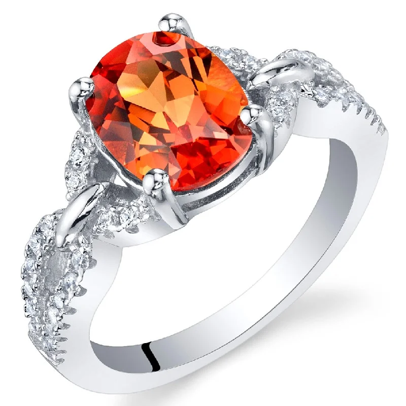 Sterling Silver 2.5 ct Created Padparadscha Sapphire Birthstone Ring