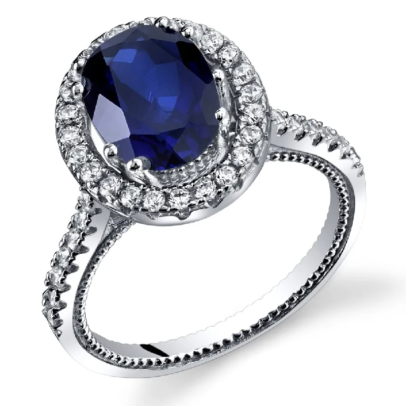 Sterling Silver 2.75 ct Created Sapphire Halo Ring