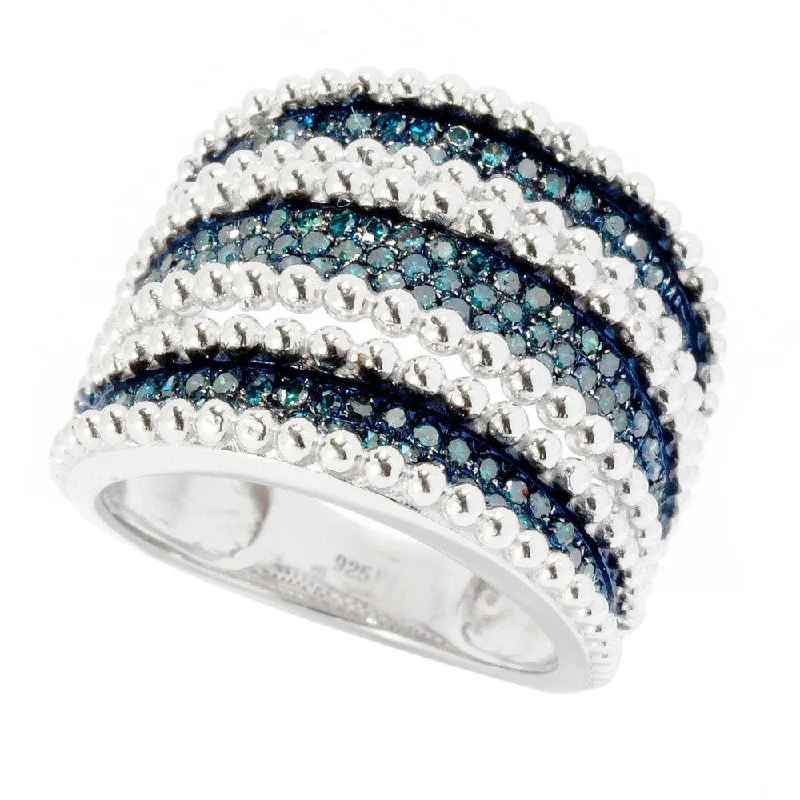 Sterling Silver 3/4ct TDW Blue Diamond Multi-row Ring