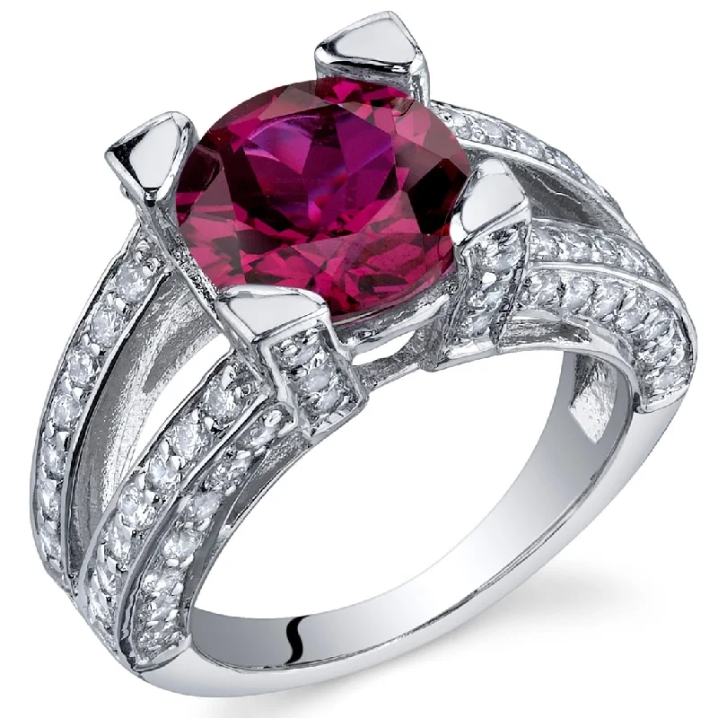 Sterling Silver 3.5 ct Created Ruby Birthstone Ring