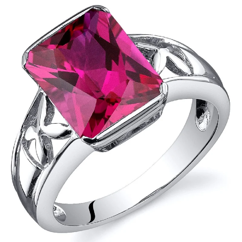 Sterling Silver 4.25 ct Created Ruby Solitaire Ring