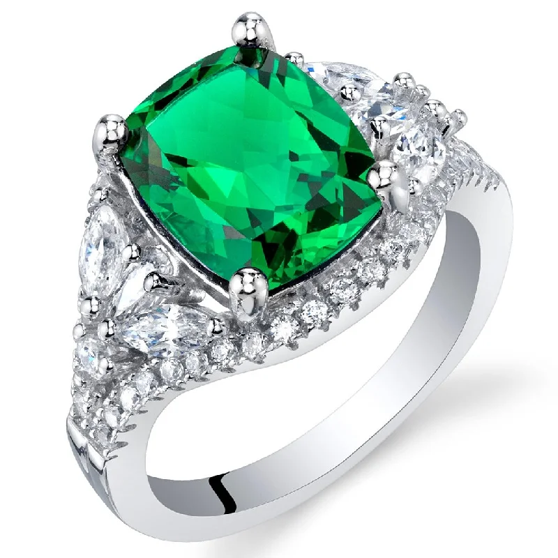 Sterling Silver 4 ct Created Emerald Birthstone Ring