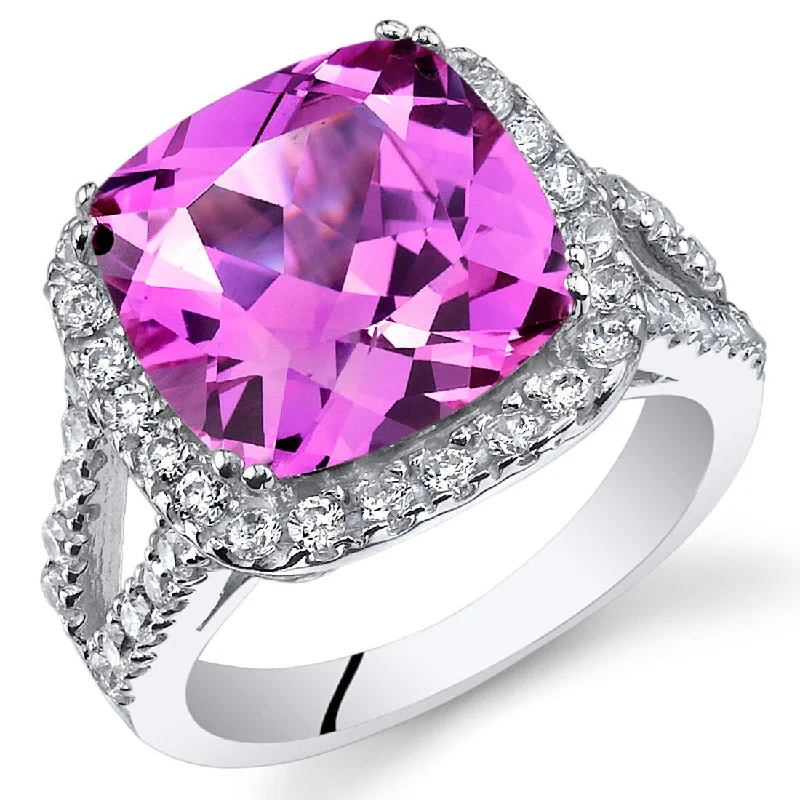 Sterling Silver 7.5 ct Created Pink Sapphire Birthstone Ring