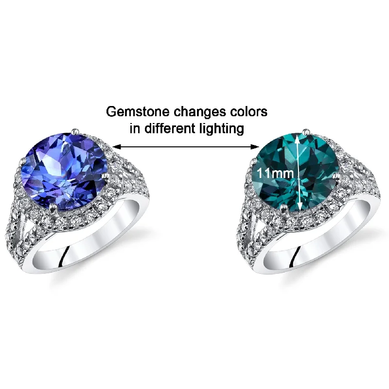 Sterling Silver 7 ct Color-changing Alexandrite Halo Ring