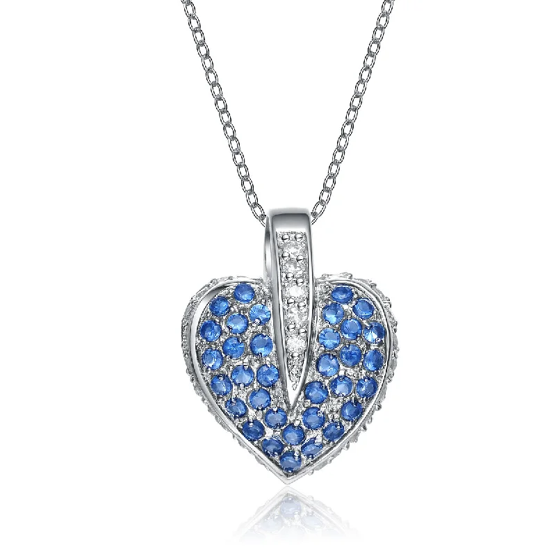 Sterling Silver Blue Cubic Zirconia Encrusted Heart Necklace