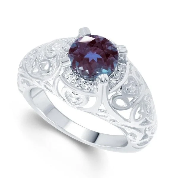 Sterling Silver Color Changing Alexandrite & White Topaz Solitaire Ring