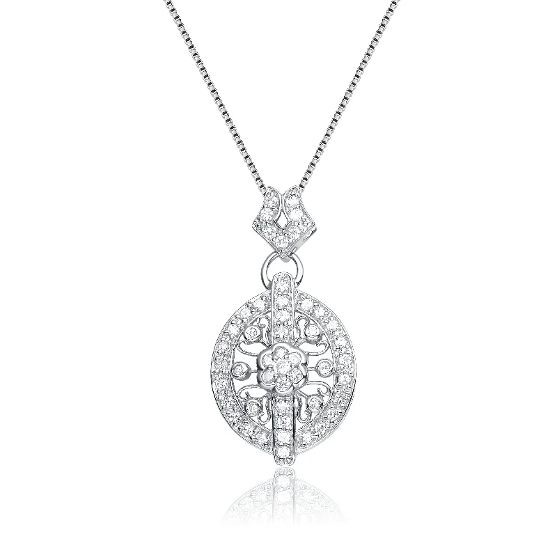 Sterling Silver Cubic Zirconia Fancy Circle Necklace