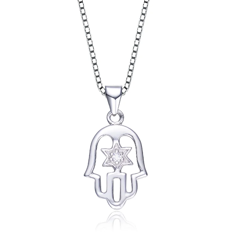 Sterling Silver Cubic Zirconia Hamsa Necklace