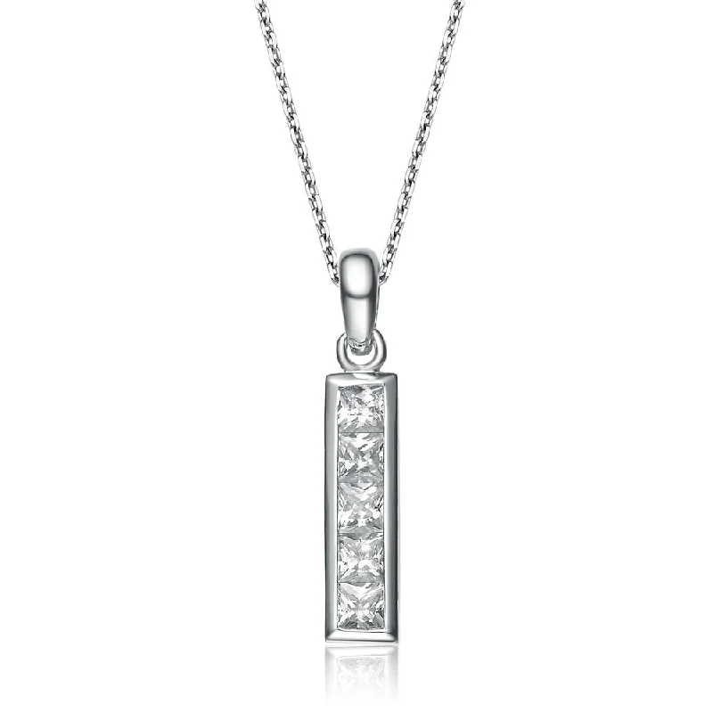 Sterling Silver Cubic Zirconia Linear Rectangle Necklace