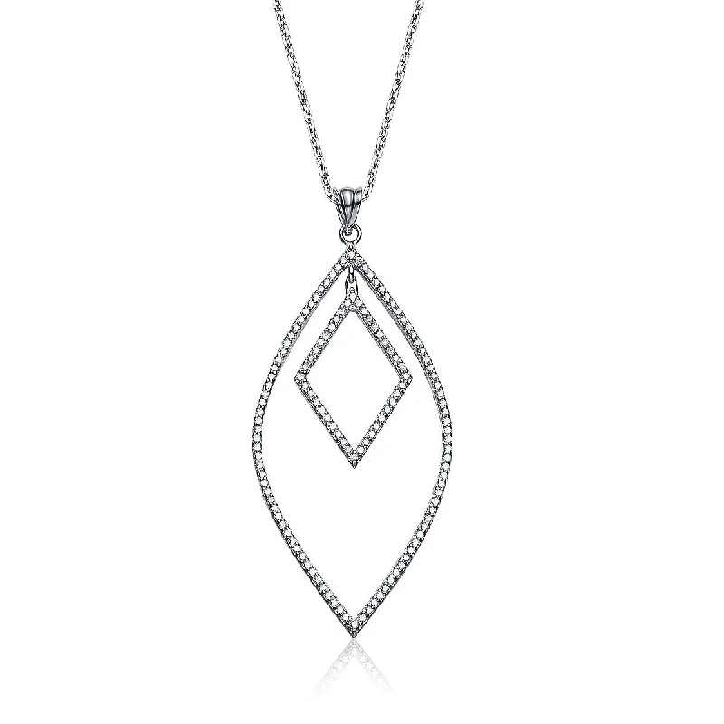 Sterling Silver Cubic Zirconia Open Leaf Necklace