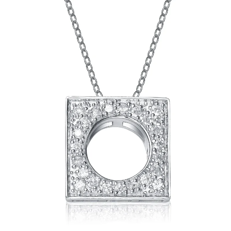 Sterling Silver Cubic Zirconia Square Circle Necklace